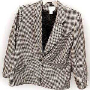 🦃 Black & White Houndstooth Wool-blend, Lined ladies Blazer